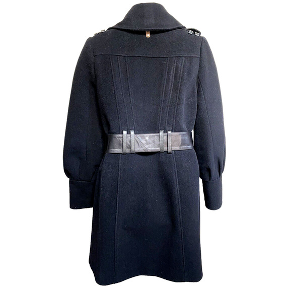 Mackage Mixed Media Coat Leather Trim Belt Asymmetrical Closure Wool Cashmere~ M - Picture 3 of 5